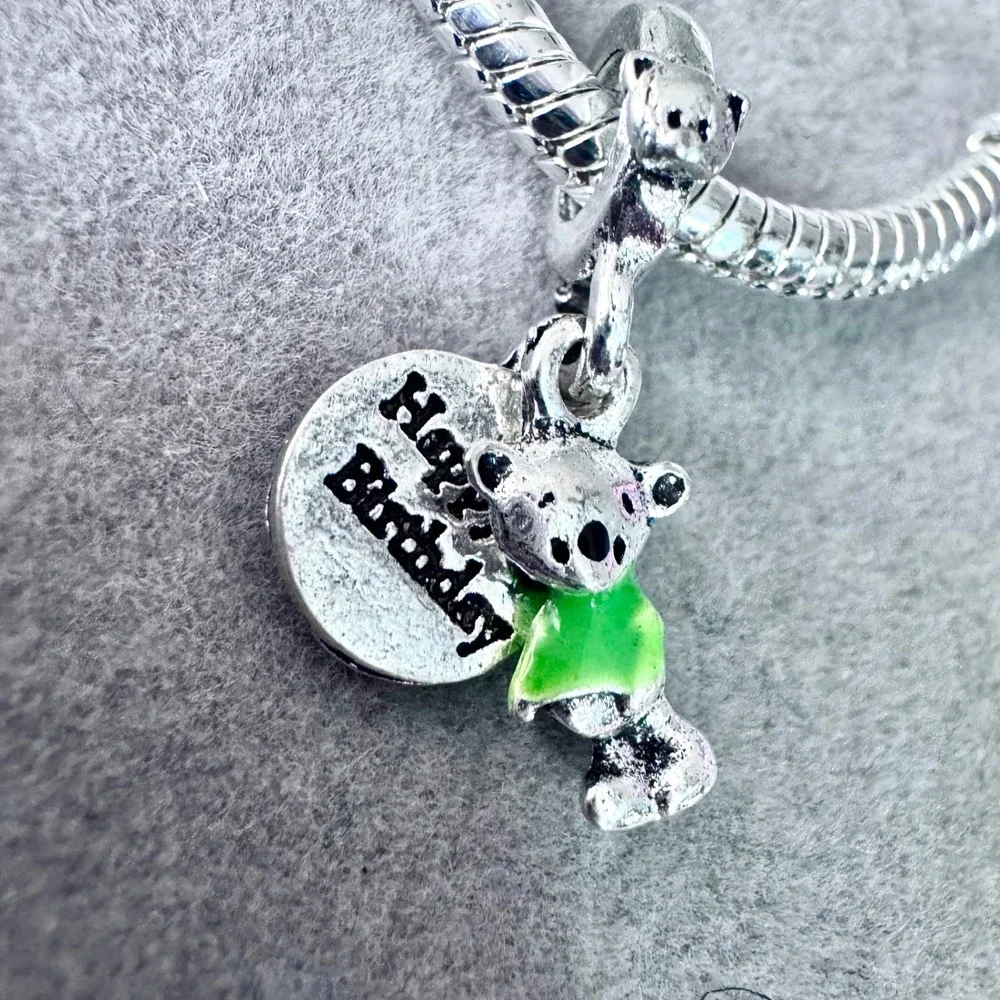 Green Happy Birthday Bear Dangle‎ Charm fits PANDORA